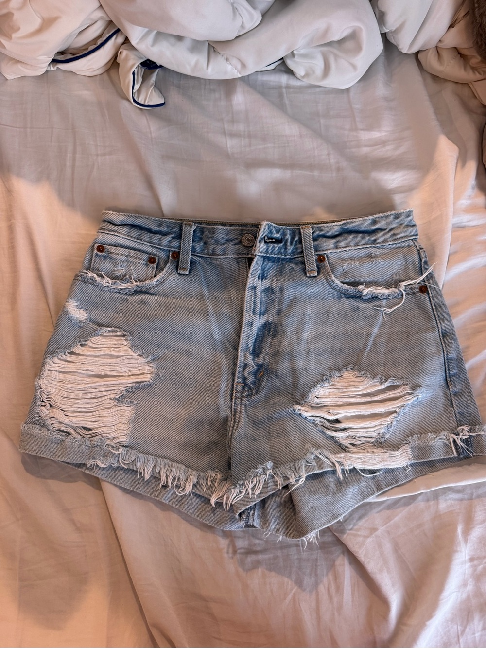 ABERCROMBIE High Rise Distressed Jean Shorts